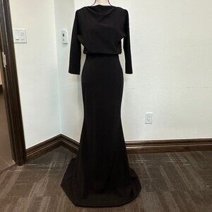 Badgley Mischka Black Cowl Neck 3/4 Sleeve Evening Gown - Size 4